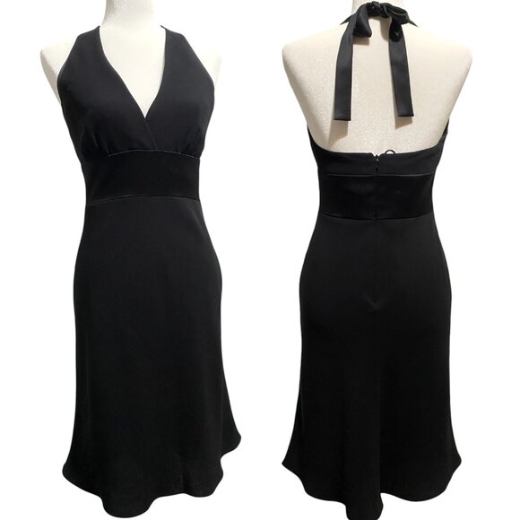 y2k Black Halter Dress Satin Cocktail Evening Size 4 - Picture 1 of 7